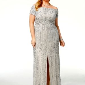 Adrianna Papell Plus Size Embellished Off the Shoulder Gown